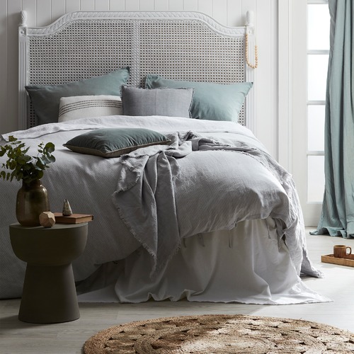 Temple & ster Light Grey Yarn Dyed Stripe Pure Linen Quilt Cover Set