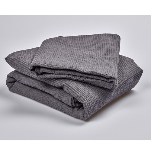 Temple & ster Slate Jumbo Waffle Linen Cotton Quilt Cover Set & Reviews