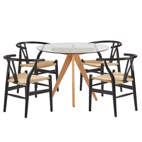 4 Seater Greer Dining Table Wishbone Chairs Set Temple Webster