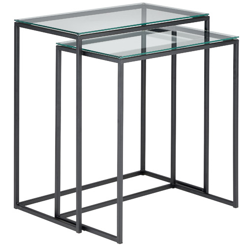 Temple & Webster 2 Piece Black Parkside Glass & Steel Nesting Tables