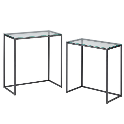 Temple & Webster 2 Piece Black Parkside Glass & Steel Nesting Tables
