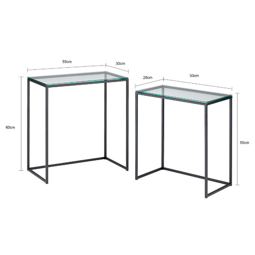 Temple & Webster 2 Piece Black Parkside Glass & Steel Nesting Tables