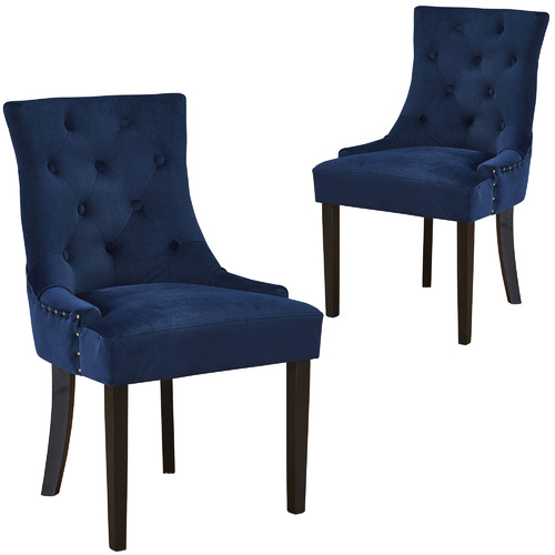 Webster Navy Windsor Velvet Dining Chairs, Navy Blue Velvet Parsons Chairs