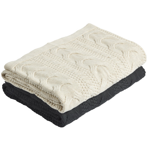 Temple & Webster Charcoal Cable Knitted Cotton Throw