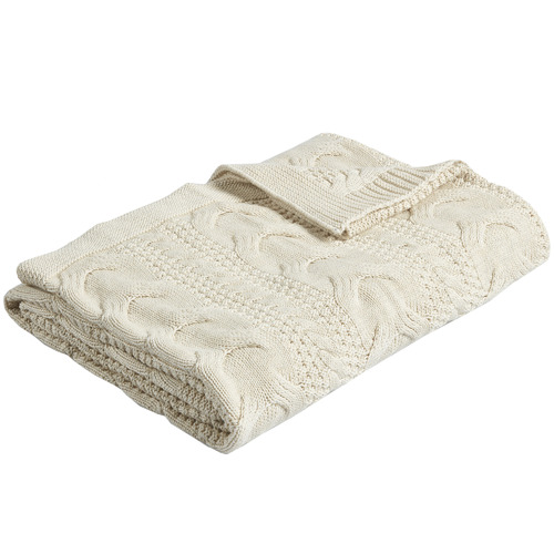 Temple & Webster Natural Cable Knitted Cotton Throw