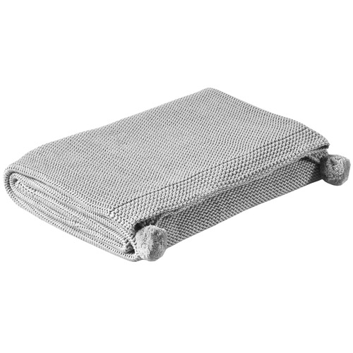 Temple & Webster Grey Pom Pom Knitted Cotton Throw
