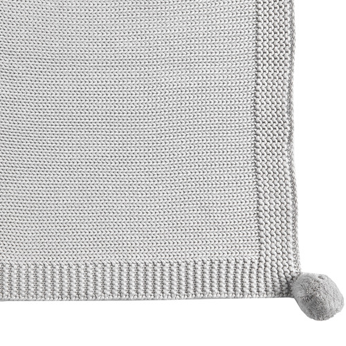 Temple & Webster Grey Pom Pom Knitted Cotton Throw