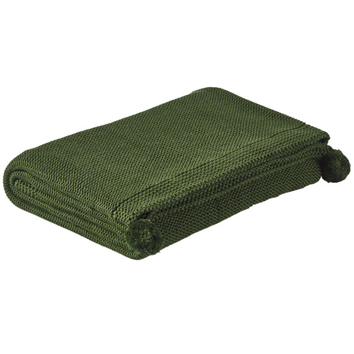 Temple & Webster Forest Green Pom Pom Knitted Cotton Throw