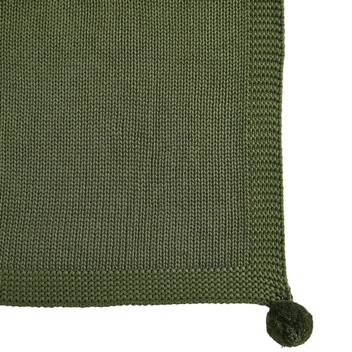 Temple & Webster Forest Green Pom Pom Knitted Cotton Throw
