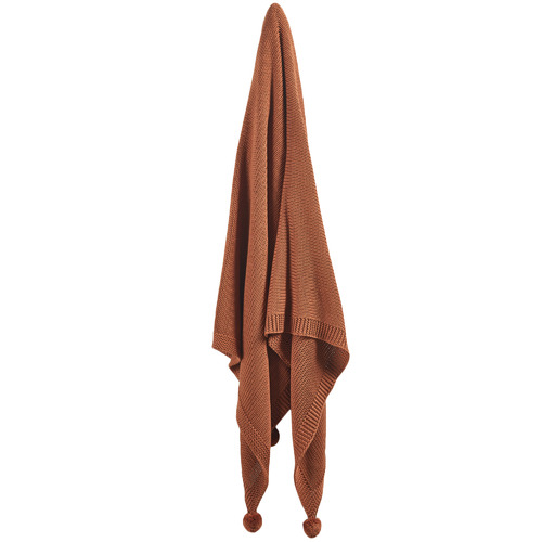 Temple & Webster Rust Pom Pom Knitted Cotton Throw