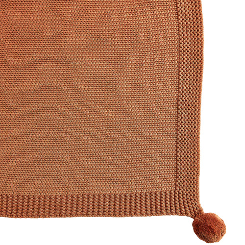 Temple & Webster Rust Pom Pom Knitted Cotton Throw