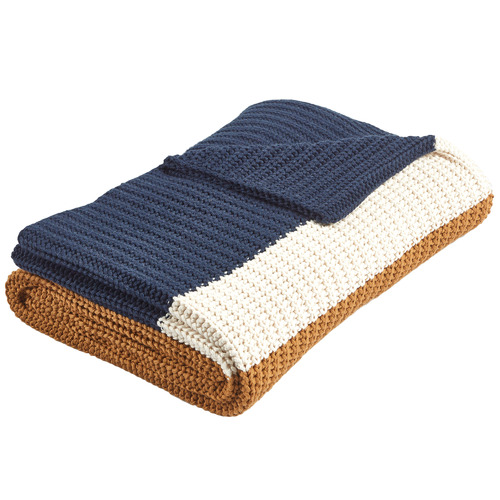Temple & Webster Mustard Stripe Knitted Cotton Throw