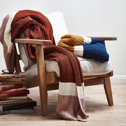 Temple & Webster Mustard Stripe Knitted Cotton Throw