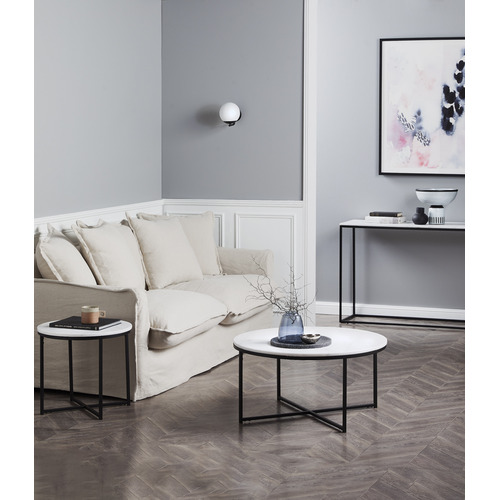 Temple & Webster 50cm Round White Siena Marble Side Table