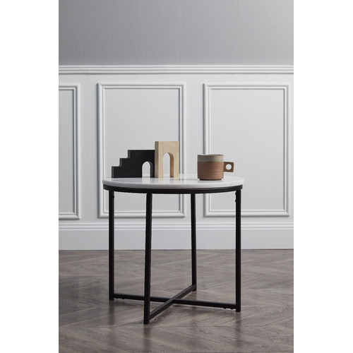 Temple & Webster 50cm Round White Siena Marble Side Table