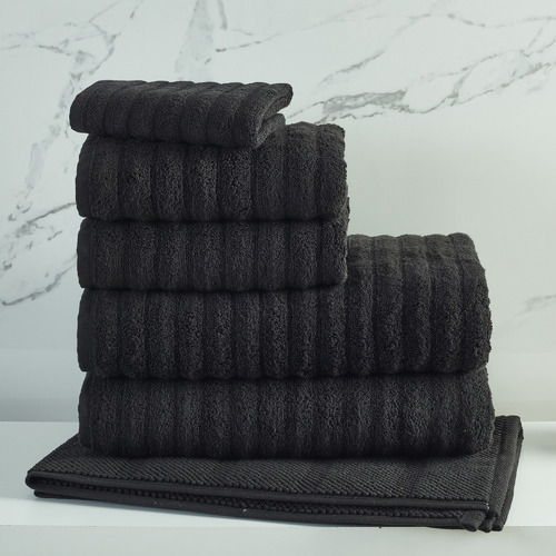 6 Piece Black Ribbed 600GSM Turkish Cotton Towel Set