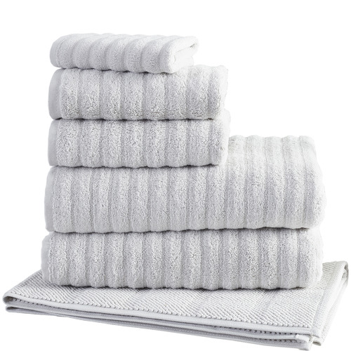 6 Piece Light Grey Ribbed 600GSM Turkish Cotton Towel Set