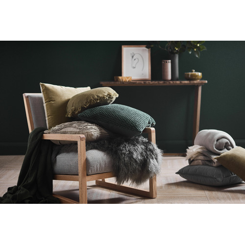 Temple & Webster Forest Green Pom Pom Knitted Cotton Throw