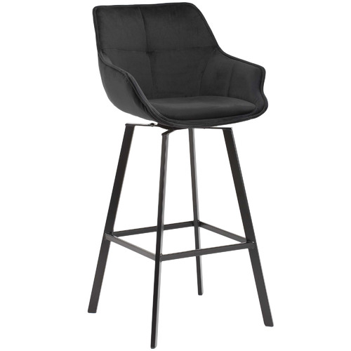 Temple & ster 74cm Black Krystoffer Velvet Swivel Barstools