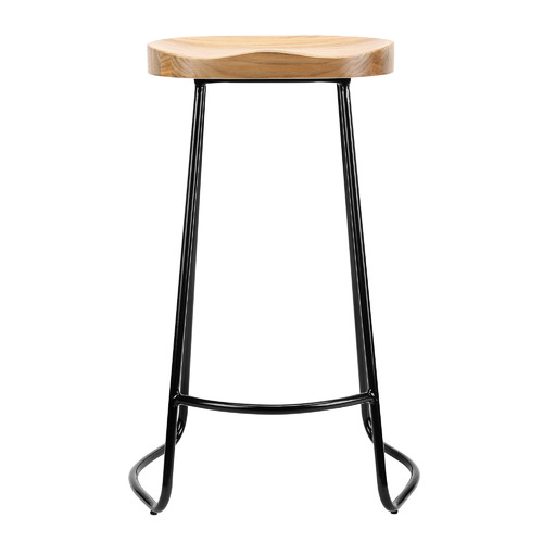 75cm Vintage-Style Elm Wood Barstools with Black Legs