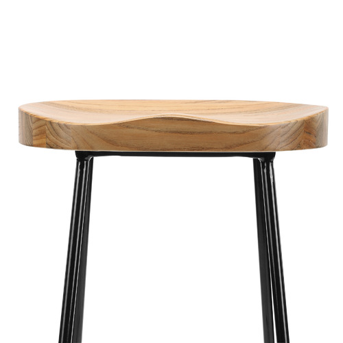 75cm Vintage-Style Elm Wood Barstools with Black Legs