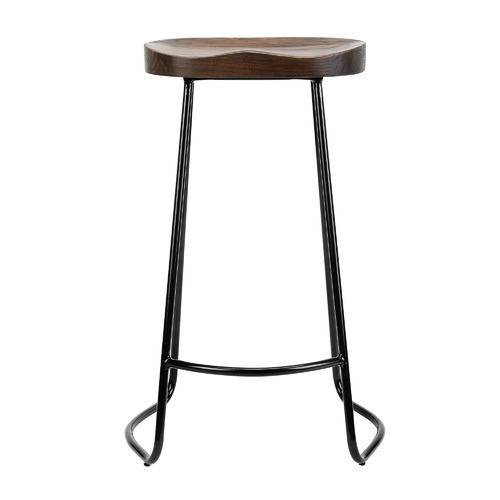 75cm Vintage-Style Elm Wood Barstools with Black Legs