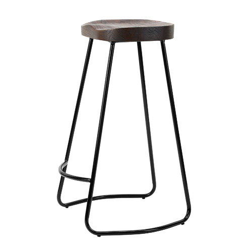 75cm Vintage-Style Elm Wood Barstools with Black Legs