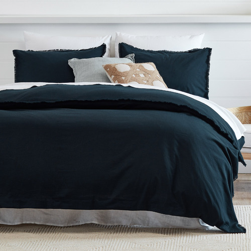 Temple & ster Navy Fringed Maia Quilt Cover Set