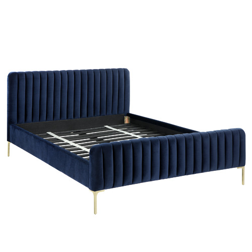 Temple And Webster Navy Emily Velvet Bed 