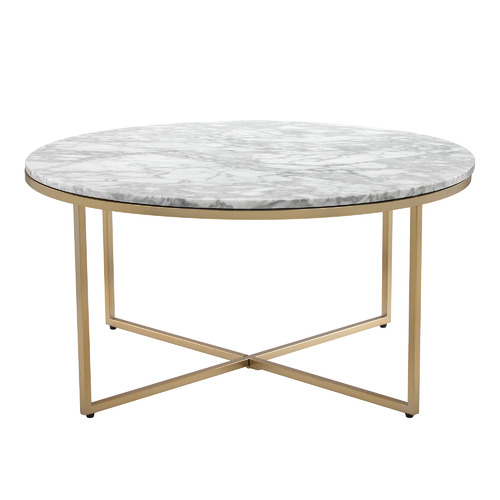 Serena Marble Round Coffee Table with Matte Gold Frame