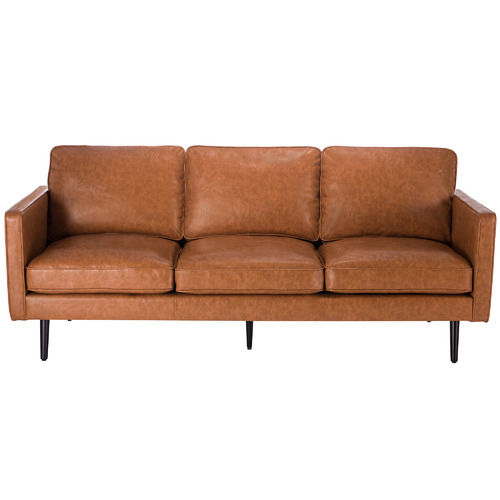 Temple & Webster Tan Carlo Faux Leather 3 Seater Sofa