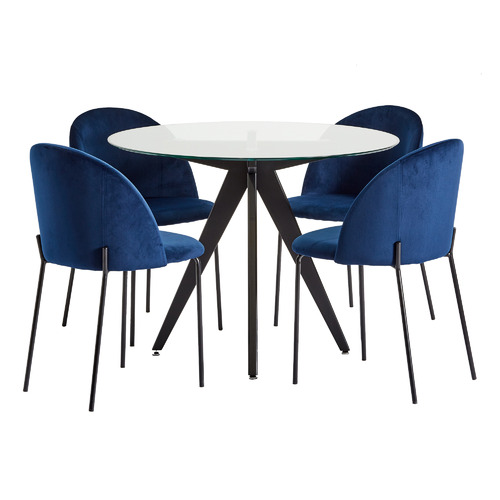 Temple & ster 4 Seater Midnight Aria Dining Table & Velvet Chair Set