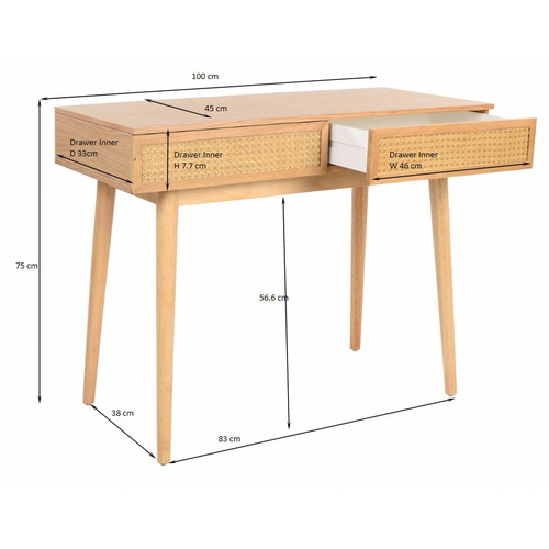 Light Oak Daintree Rattan & Oak Console Desk