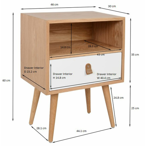 White Oak Luna Bedside Table