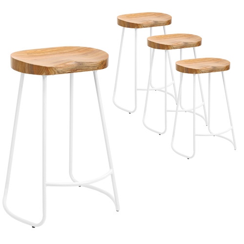 Elm Wood Barstools With White Legs, Wood Bar Stools With Metal Legs