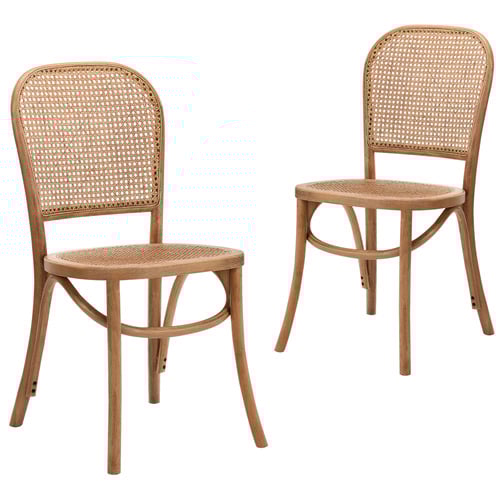 Antique Brown Luca Beech Wood & Rattan Dining Chairs Temple & ster