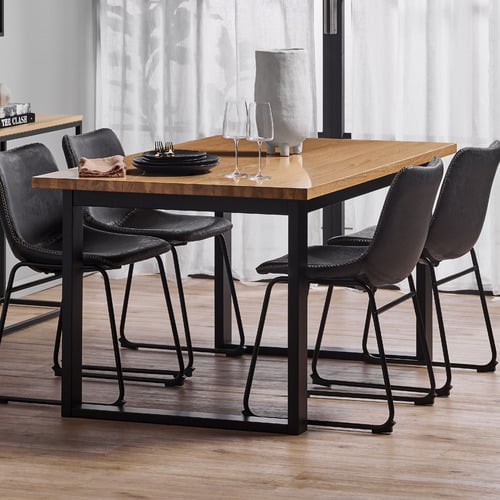 Black Ski-Leg Oak Wood Dining Table