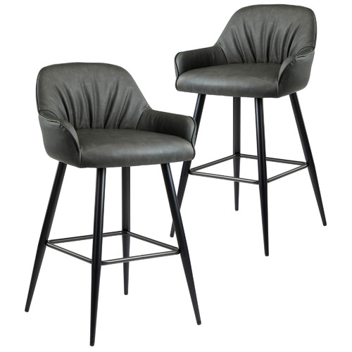 Temple Webster 65cm Dark Grey Ruche, Grey Leather Counter Stools