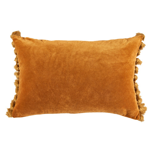 Brown Minnie Velvet Tasselled Rectangular Cotton Cushion
