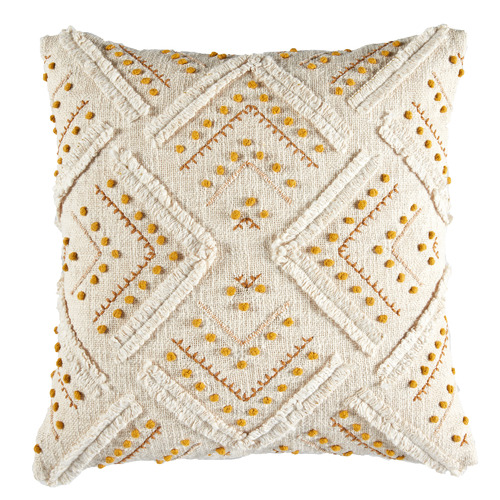 Ochre Prairie Embroided Cotton Cushion