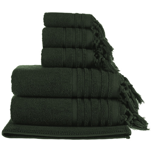 6 Piece Forest Green Knotted Byron Turkish Cotton Towel Set Temple & ster