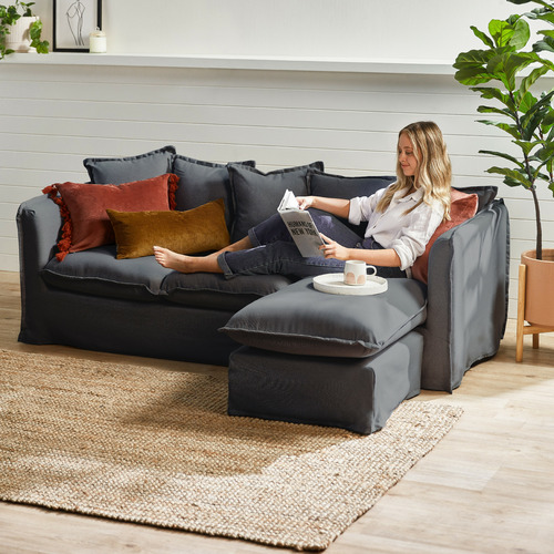 Temple & ster Charcoal Montauk Slipcover Reversible Chaise Sofa