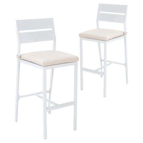 Temple Webster 73cm White Kos, White Metal Outdoor Bar Stools