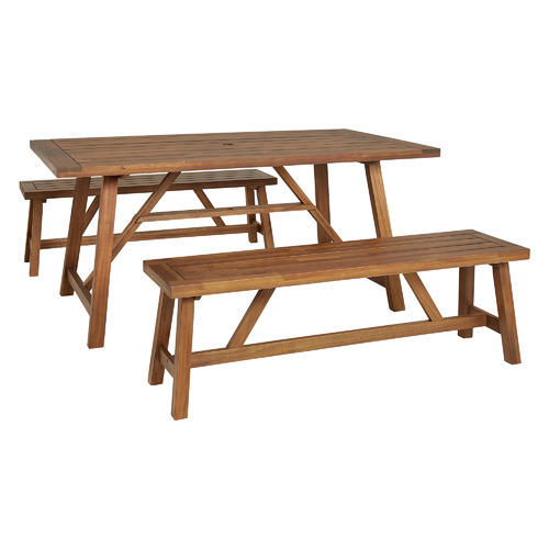 Temple Webster 4 Seater Natural Ranch, Wooden Bench Dining Table Outdoor Set