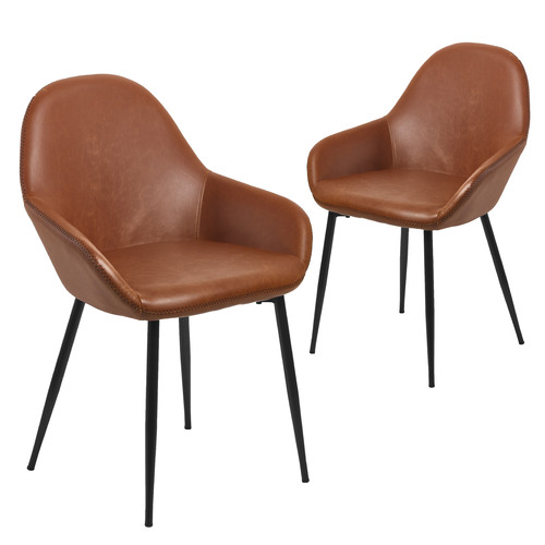 Temple Webster Tan Frankie Faux, Leather Dining Chairs With Wheels
