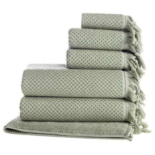 6 Piece Sage Hand-Knotted Turkish Cotton Towel Set