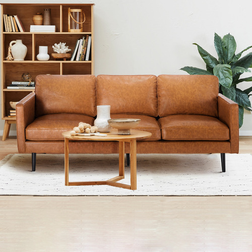 Temple Webster Tan Carlo Faux Leather, Affordable Leather Sofas