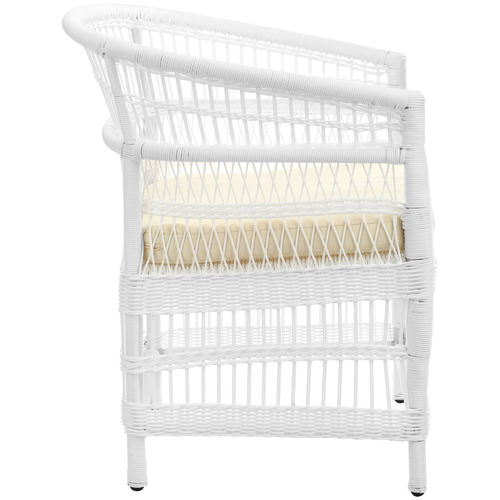 White Malawi Style PE Rattan Outdoor Cushioned Dining Chair