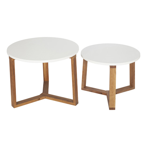 Temple & Webster 2 Piece Olwen Oak Wood Nesting Side Table Set