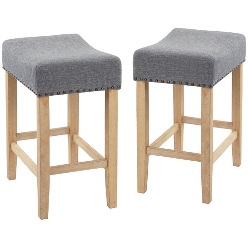 Temple Webster 64cm Nailhead Backless, Backless Fabric Counter Stools